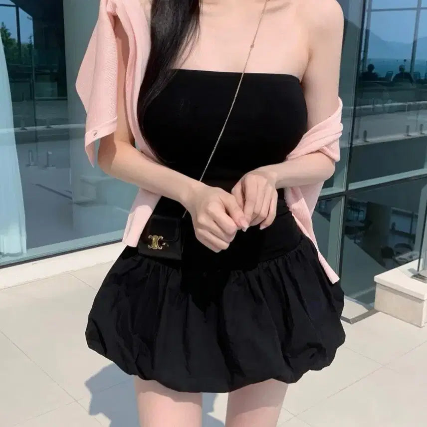 [BUNJANG] Padded Shirring Mini Dress with Inner Shorts / 패드탑셔링미니원피스