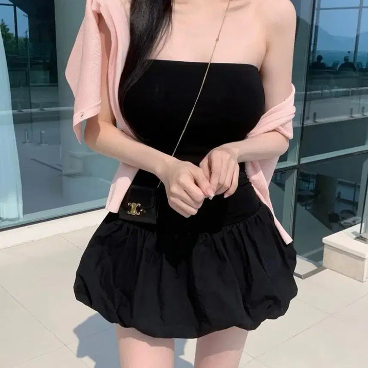 [BUNJANG] Padded Shirring Mini Dress with Inner Shorts / 패드탑셔링미니원피스