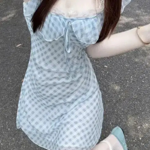 [BUNJANG] Checkered Frill Midi Dress / 체크무늬 프릴 원피스 새거
