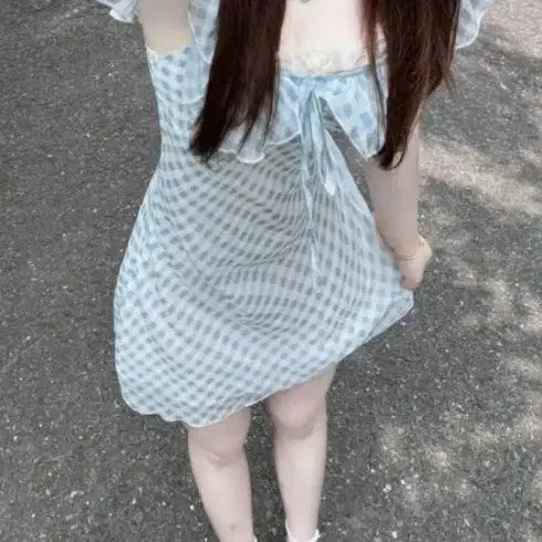 [BUNJANG] Checkered Frill Midi Dress / 체크무늬 프릴 원피스 새거