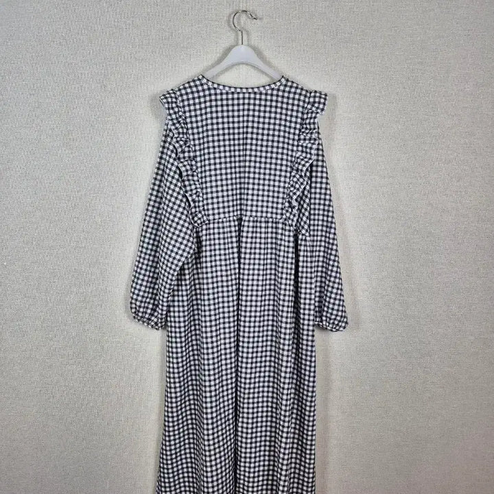 [BUNJANG] Plus Size Check Frill V-Neck Long Dress / (