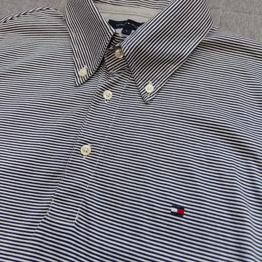 [BUNJANG] Tommy Hilfiger Button-Down Stripe Polo Shirt L / 타미힐피거 버튼다운 스트라이프 카라티L