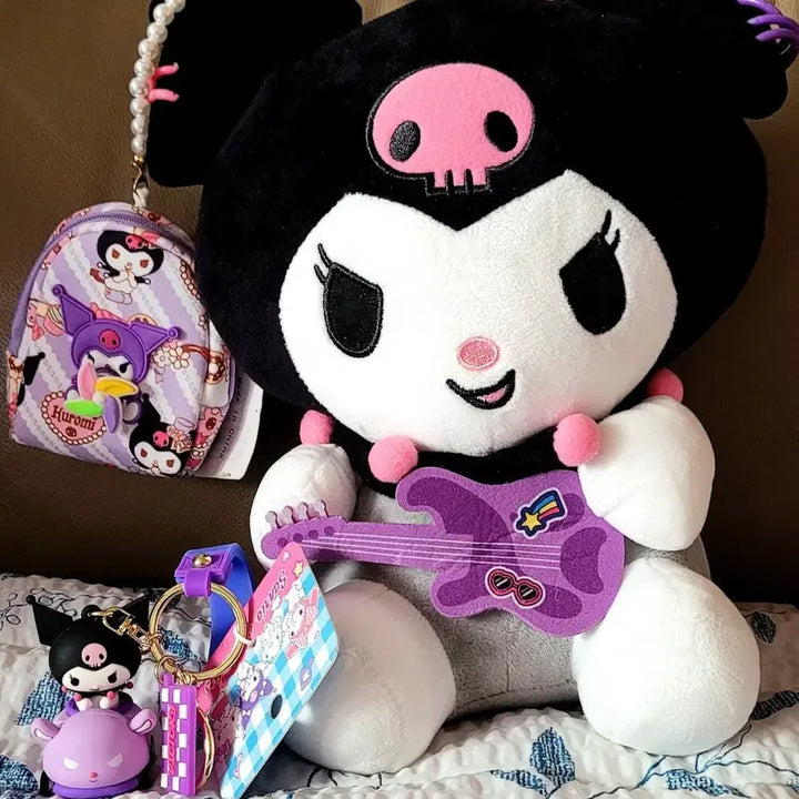 [BUNJANG] Sanrio Genuine Kuromi Rockstar Plush Doll + Mini Backpack Keyring Set / 산리오 정품 쿠로미 인형+미니백+키링 세트(새상품)