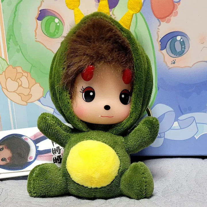 [BUNJANG] TUTULONG Backpack Doll &amp; Monchhichi Keychain Doll Set (Green, New) / 초록색 TUTULONG 백팩인형+ 몬치치 키링 인형(새상품)