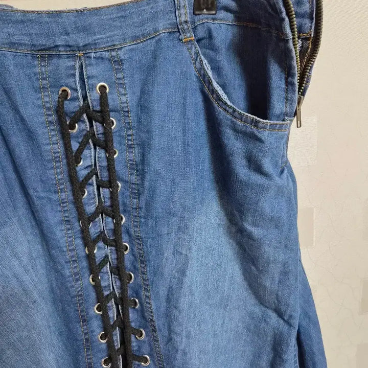 [BUNJANG] Vintage Mori Girl Style Washed Denim Long Skirt with Eyelet Lacing / 빈티지 모리걸 하구미 바선생 아일렛 끈 워싱 데님 청 롱 스커트