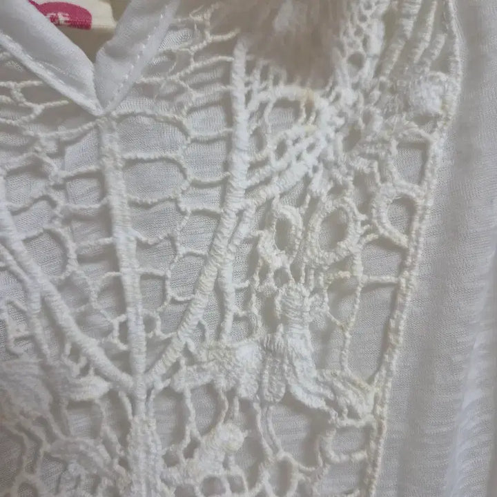 [BUNJANG] Vintage Mori Girl White Crochet Lace Short Sleeve Blouse / 빈티지 모리걸 하구미 페어리 화이트 크로셰 케이프 레이스 반팔 블라우스