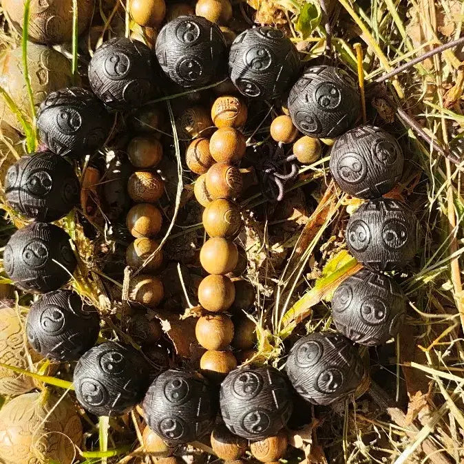 [BUNJANG] Premium Zambian Ebony Prayer Beads (15mm) with Taegeuk Symbol / 잠비아 태극 고급 흑단나무 염주 15mm