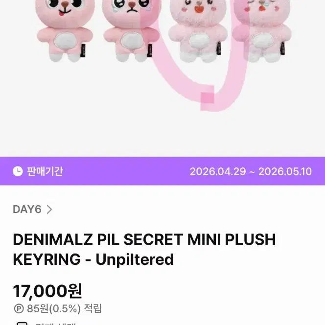 [SOLD OUT] 데이식스 원필 언필터드 시크릿 랜덤 키링