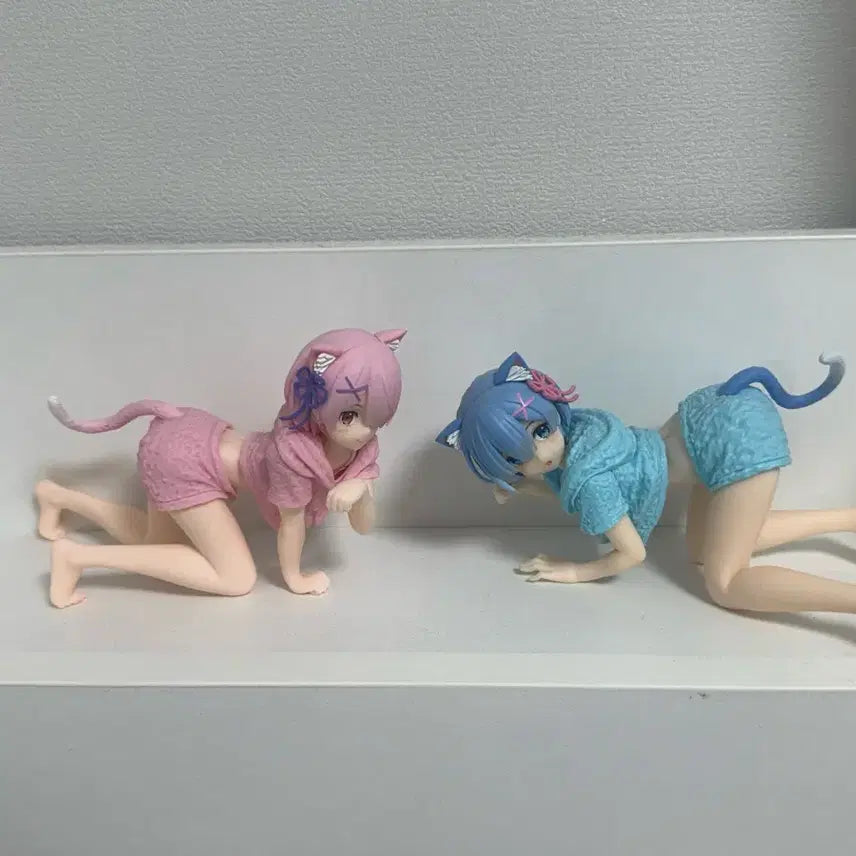 [BUNJANG] Re:Zero Ram Rem Desktop Cat Figure Bundle Set / 일괄) 리제로 렘 람 데스크탑 고양이 피규어