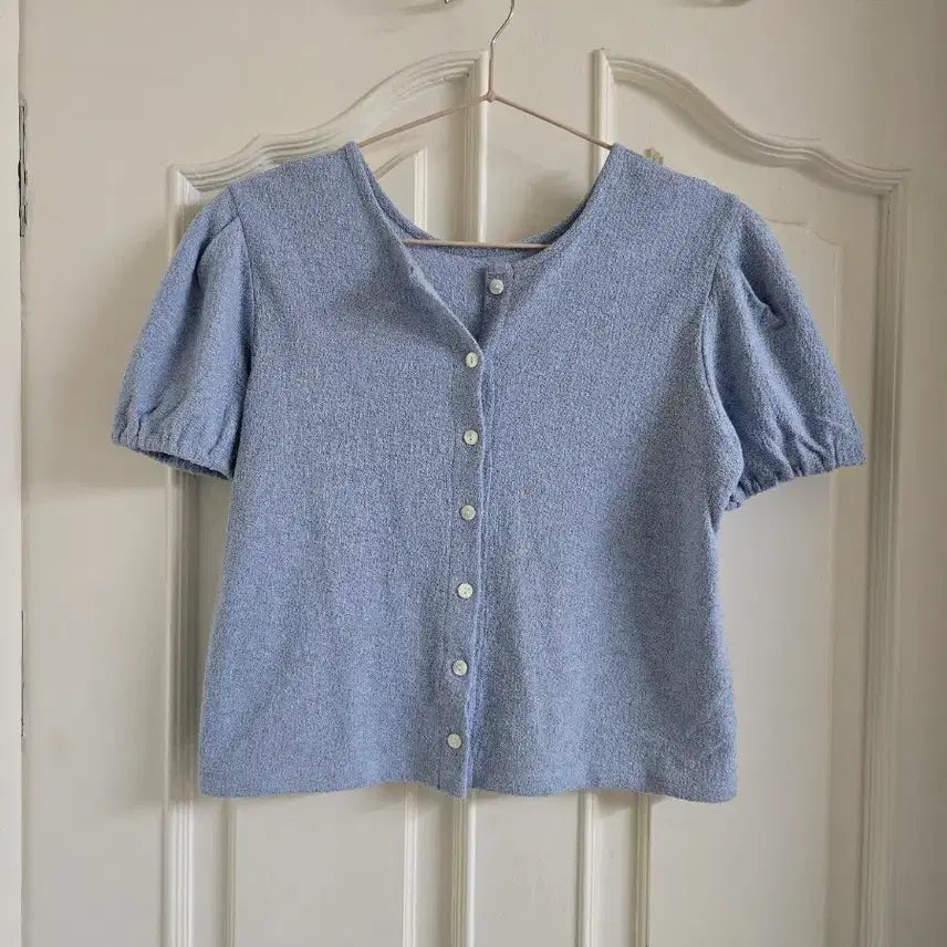 [BUNJANG] Oatment Puff Sleeve Cardigan Blue-Gray / (새상품)오트흐멍 퍼프소매 블루그레이 가디건
