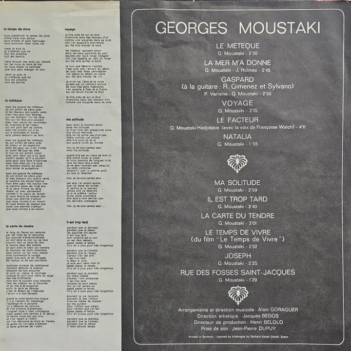 [BUNJANG] Georges Moustaki Ma Solitude LP / 죠르즈 무스타키 히트곡 Ma Solitude LP