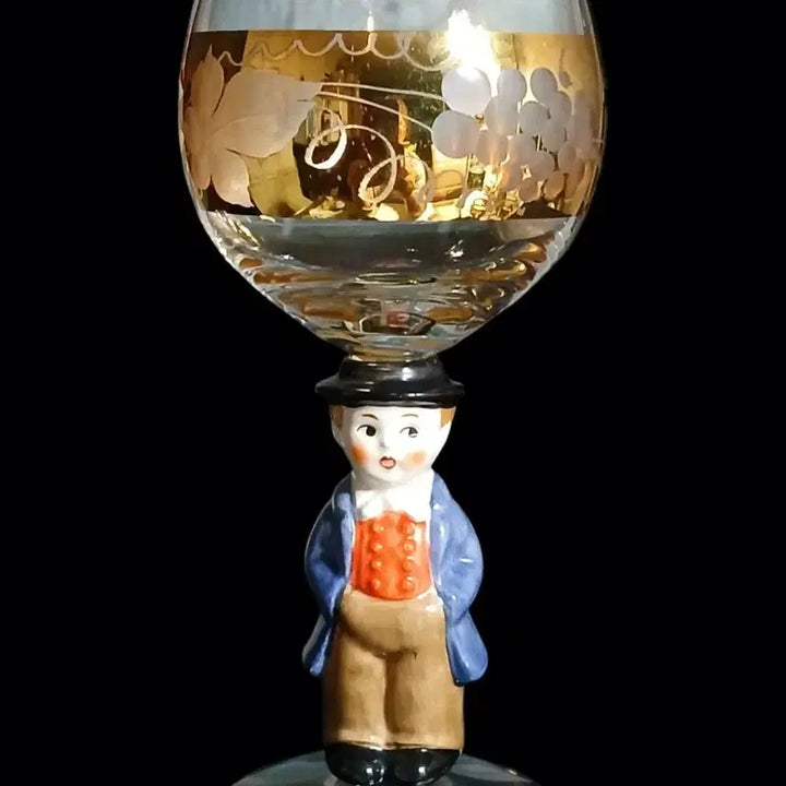 [BUNJANG] German Gobel Porcelain Figurine 14k Gold Trim Wine Glass Set / 독일 괴벨 피겨린 와인잔 셋트