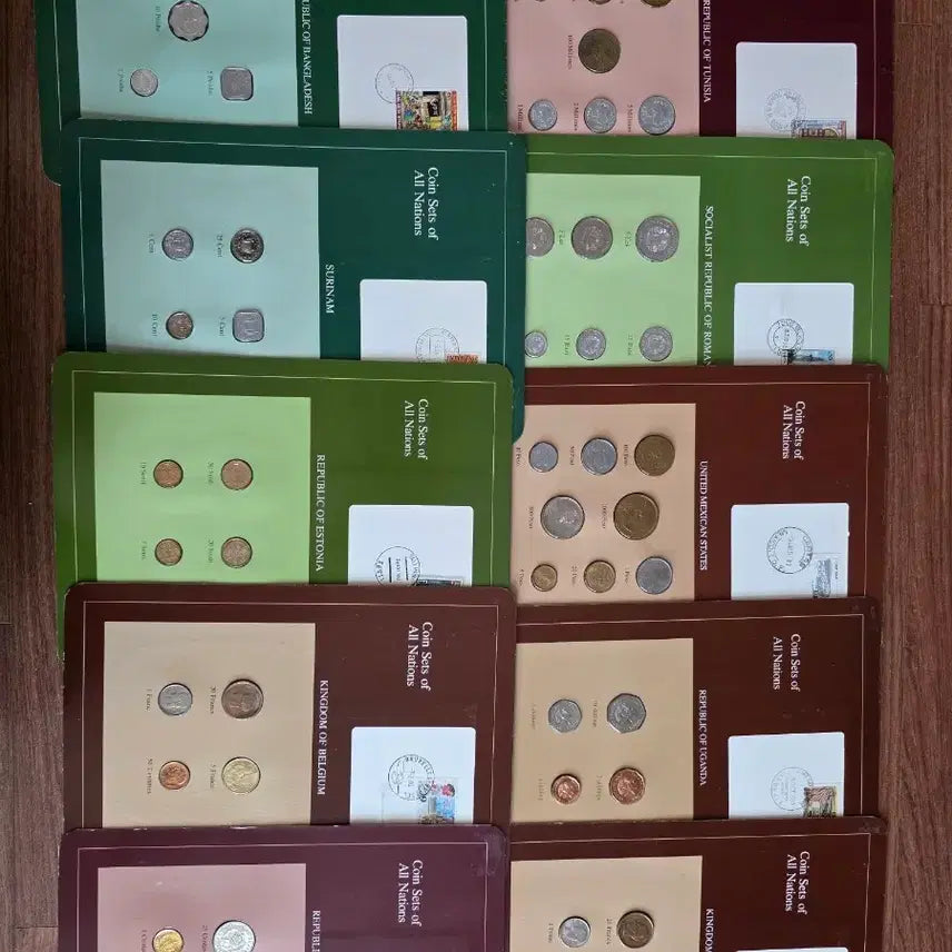 [BUNJANG] World Coin Set Collection - 10 Nations with Stamps / 세계 각국 주화세트 10장 일괄 / 우표 소인 포함