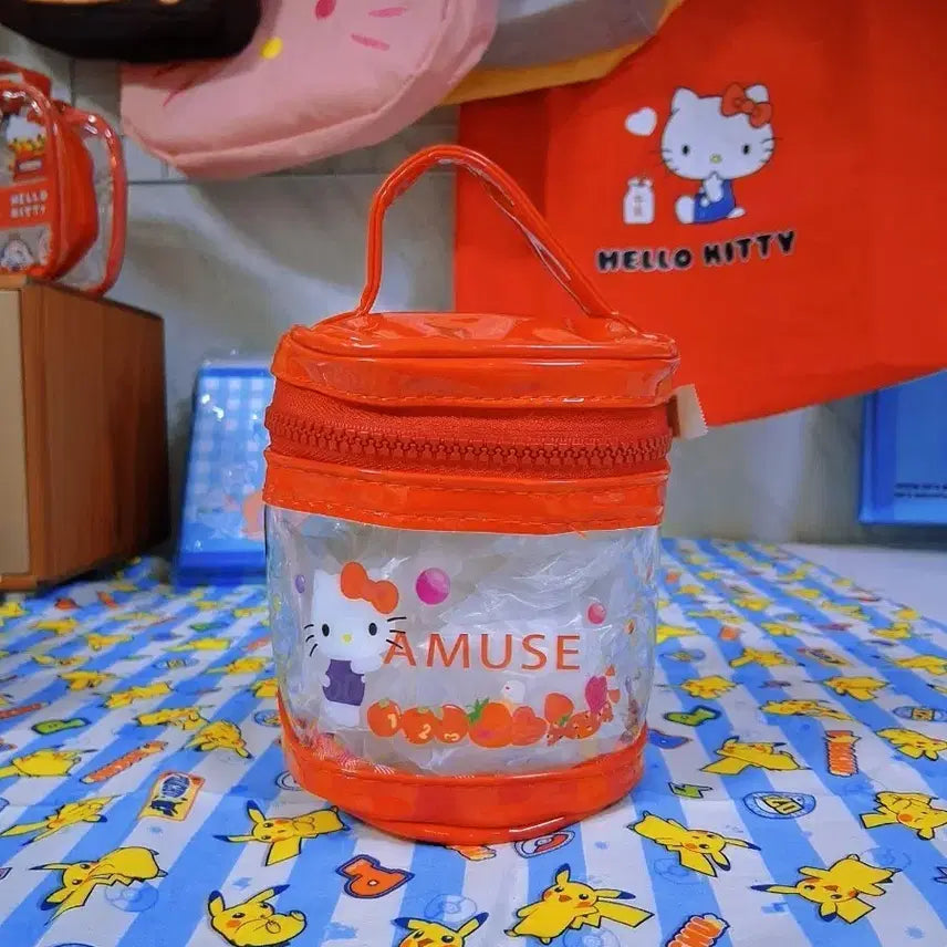 [BUNJANG] Hello Kitty Clear Cylinder Pouch / 헬로키티 투명 파우치 원통
