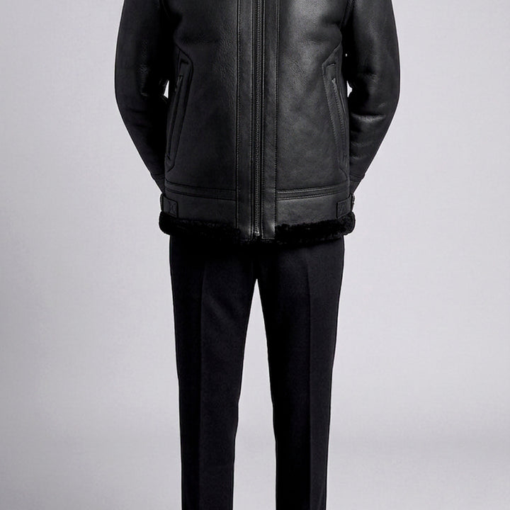 [BUNJANG] ZIOZIA And Z Kim Soo Hyun Black Lambskin Shearling B-3 Bomber Jacket (Size 100) / 지오지아 And Z/앤드지 249 타임 모티브 양가죽 무스탕 자켓/100