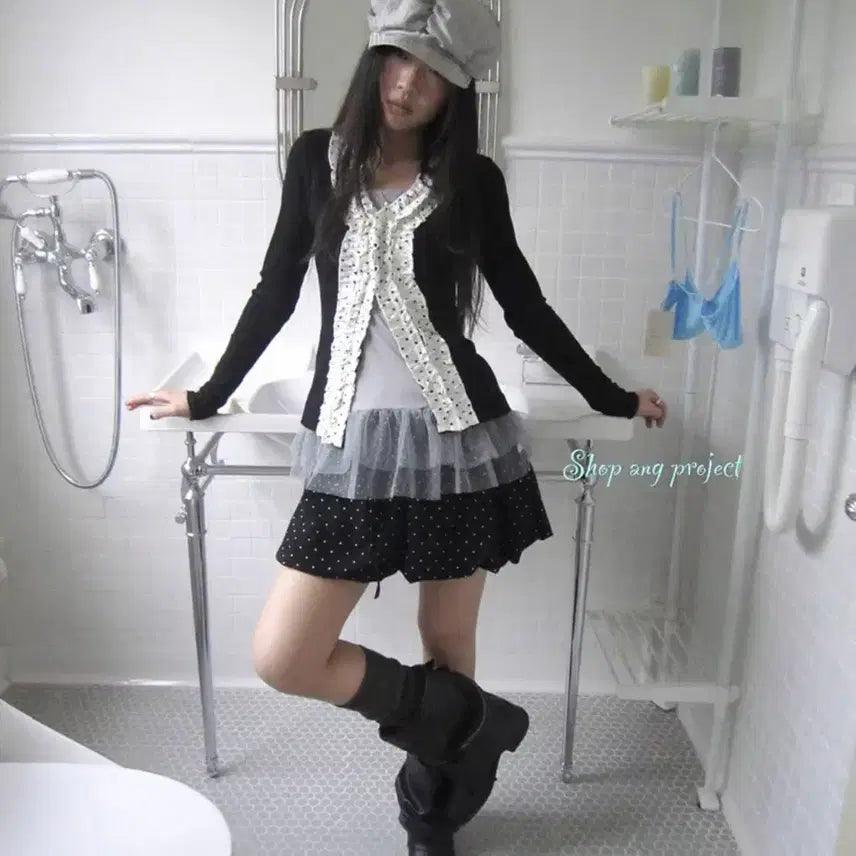 [BUNJANG] Ang Project Dot Skirt Black / Ang project 도트 스커트 블랙