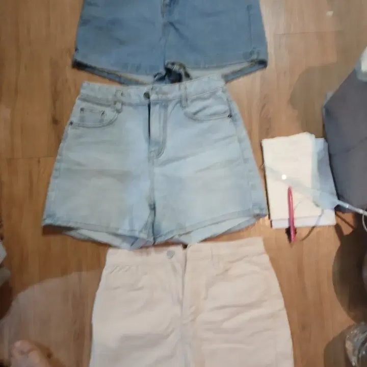 [BUNJANG] Denim Shorts &amp; Beige Shorts Set (3 Items) / 청반바지/베이지 반바지 3종 세트/M