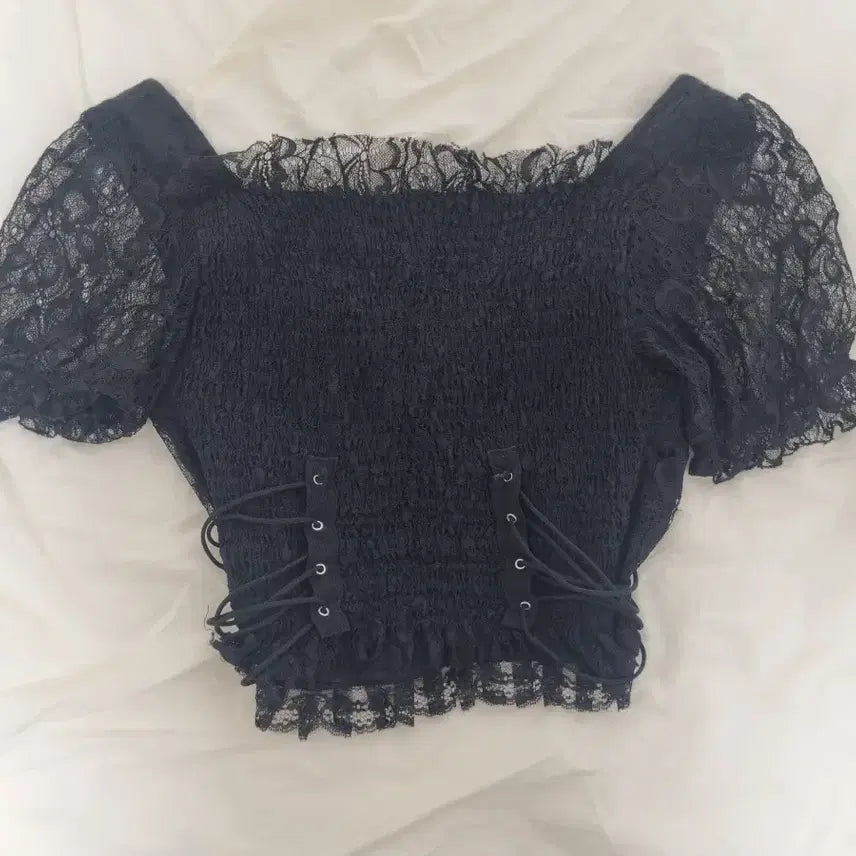[BUNJANG] Black Corset Puff Sleeve Blouse / 블랙 코르셋 퍼프 블라우스