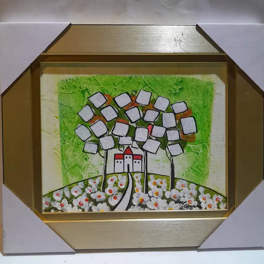 [BUNJANG] Oil Painting Framed Landscape with House / 유화 그림 액자 나무집 풍경화