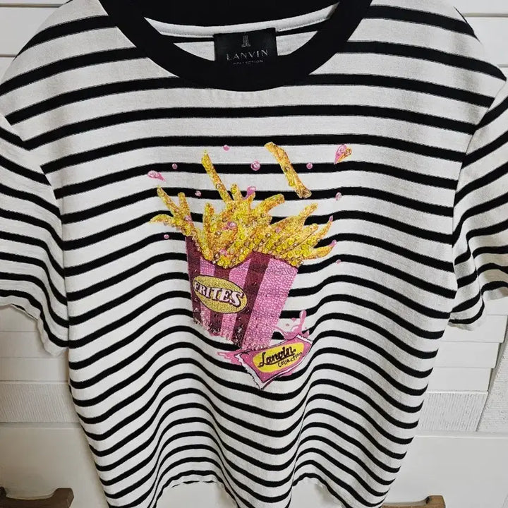 [BUNJANG] Lanvin Collection Printed &amp; Beaded Stripe T-Shirt / 랑방 컬렉션 프린티드 &amp; 비즈 스트라이프 티셔츠