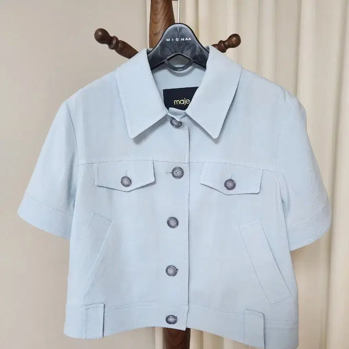 [BUNJANG] Maje 2023 Linen Short Sleeve Jacket Sky Blue Size 2 / 23년 마쥬 MAJE 린넨 반팔 자켓 2사이즈 스카이블루 상태최상