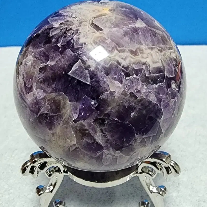 [BUNJANG] Natural Amethyst Sphere &amp; Obelisk Set with Stand / 천연 크리스탈 자수정 구체(5.5cm)+받침대포함