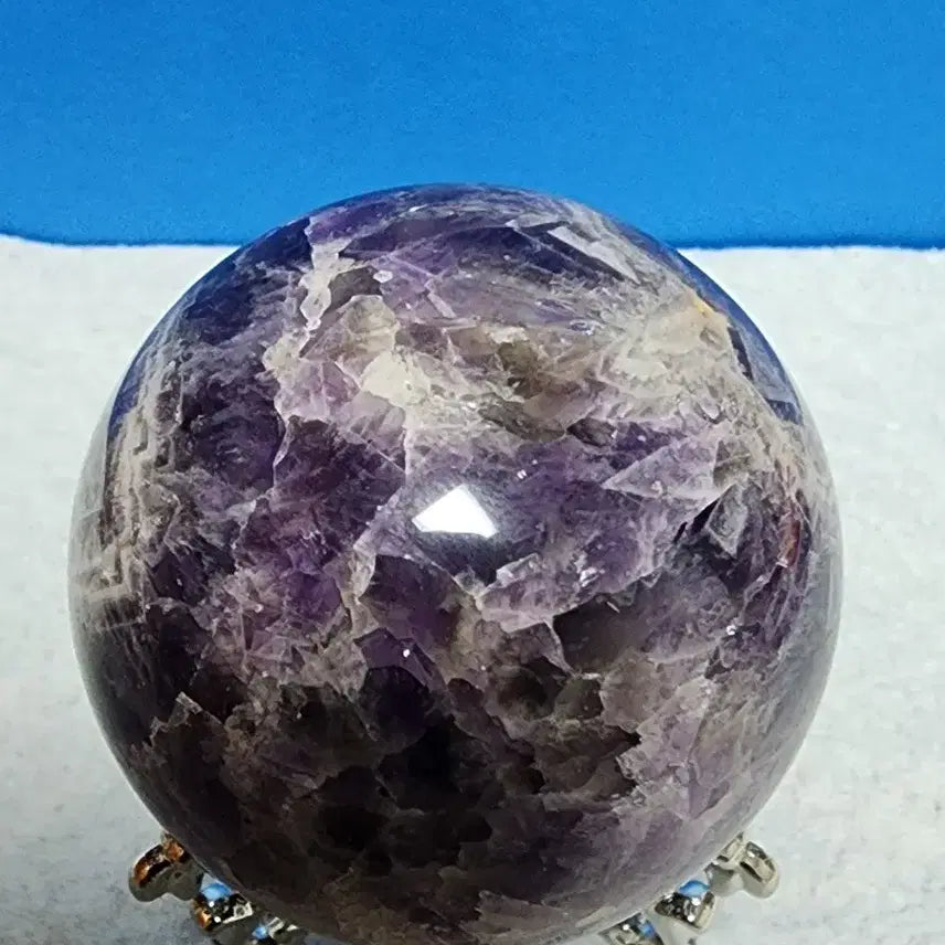 [BUNJANG] Natural Amethyst Sphere &amp; Obelisk Set with Stand / 천연 크리스탈 자수정 구체(5.5cm)+받침대포함
