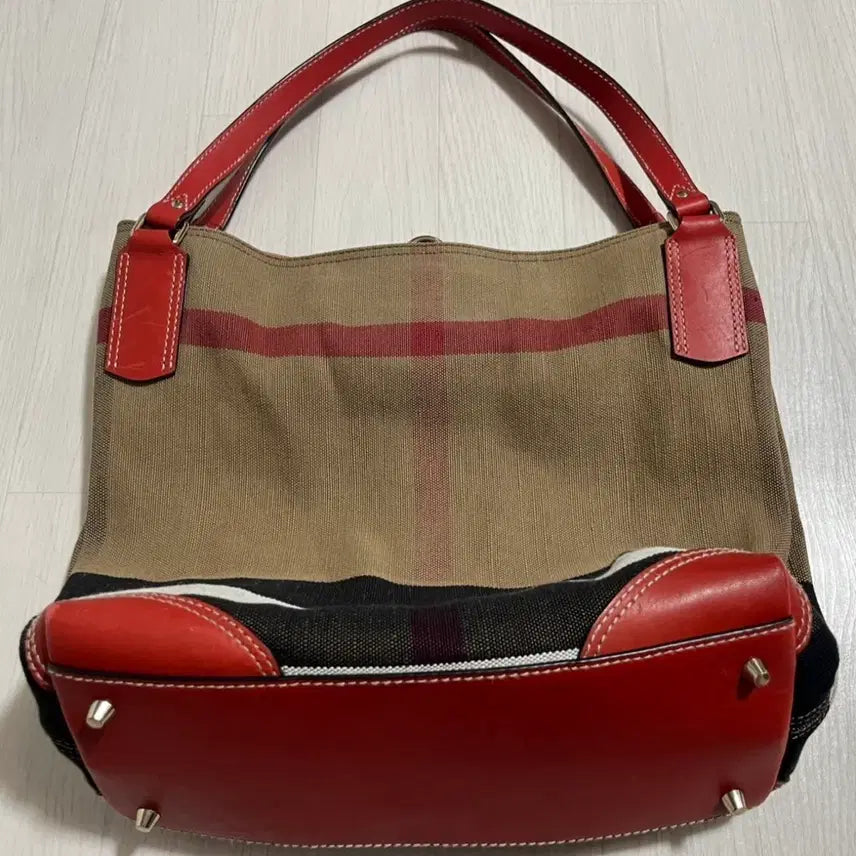 [BUNJANG] Burberry Canvas Check Medium Maidstone Hobo Shoulder Bag Red / 버버리 캔버스 체크 숄더백