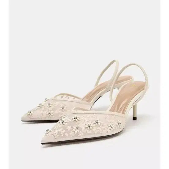 [BUNJANG] Zara Beaded Slingback Heels / ZARA 메쉬 비즈 힐 240 (자라 웨딩 슈즈)