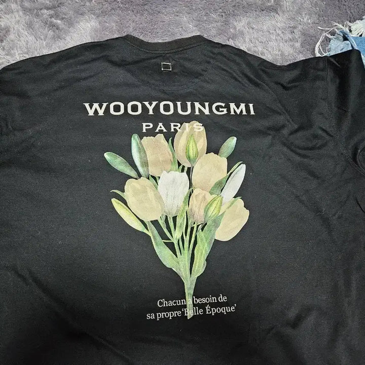 [BUNJANG] Wooyoungmi Paris Flower Print Long Sleeve T-Shirt Black Size 48 / 우영미 플라워 긴팔티 블랙 48사이즈