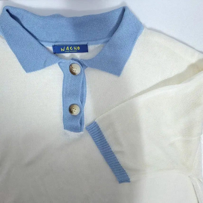 [SOLD OUT] (새상품)반팔 배색 카라 니트 (얇음)실사있음