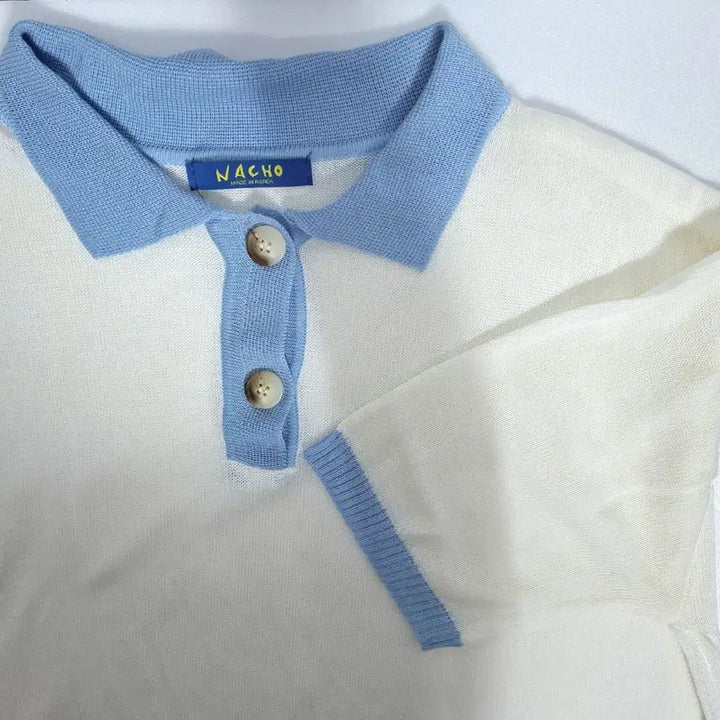 [SOLD OUT] (새상품)반팔 배색 카라 니트 (얇음)실사있음