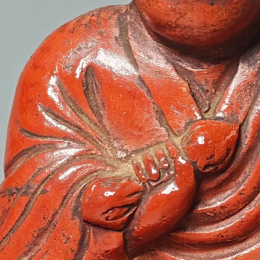 [BUNJANG] Qing Dynasty/Republic of China Celadon Glazed Arhat Statue Buddhist Art Antique / 청대 자사 채유 아라한 좌상 불상 불교미술 골동품 고미술품
