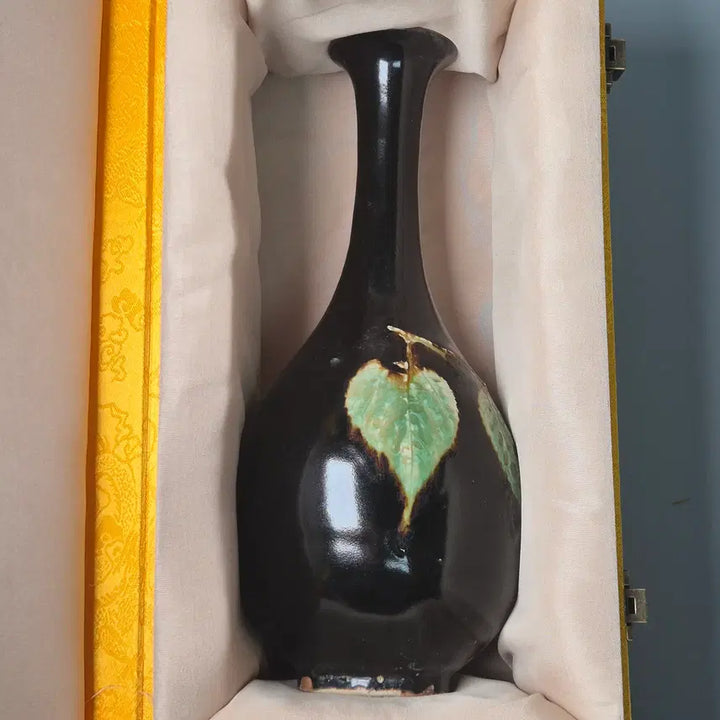 [BUNJANG] Nam Song Goryeo Black Glazed Leaf Motif Vase Antique Chinese Celadon / 남송 길주요 흑유 목엽문 장경병 중국도자기 골동품 고미술품 수집품