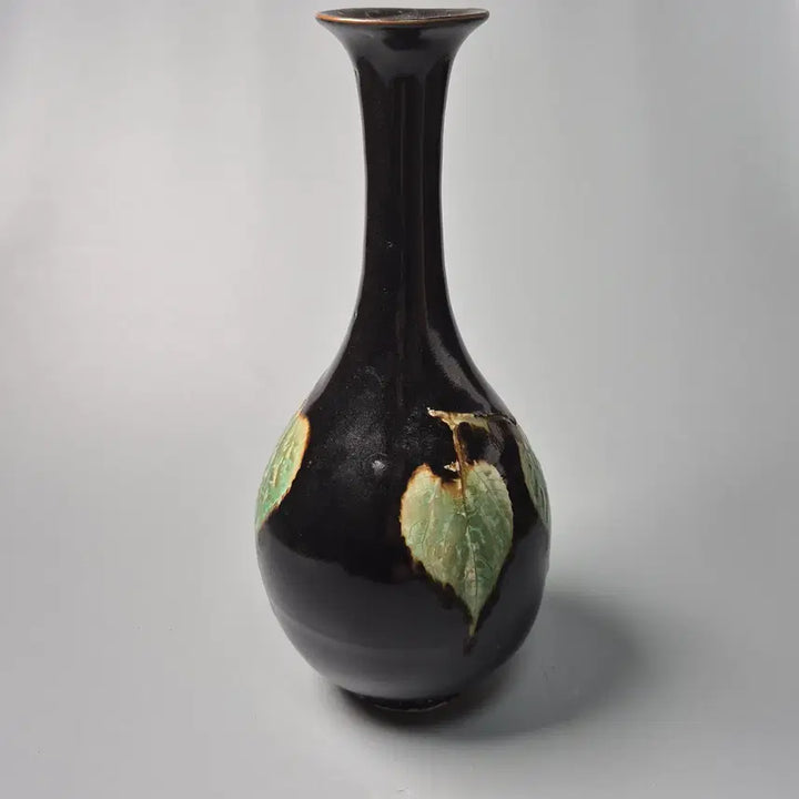 [BUNJANG] Nam Song Goryeo Black Glazed Leaf Motif Vase Antique Chinese Celadon / 남송 길주요 흑유 목엽문 장경병 중국도자기 골동품 고미술품 수집품