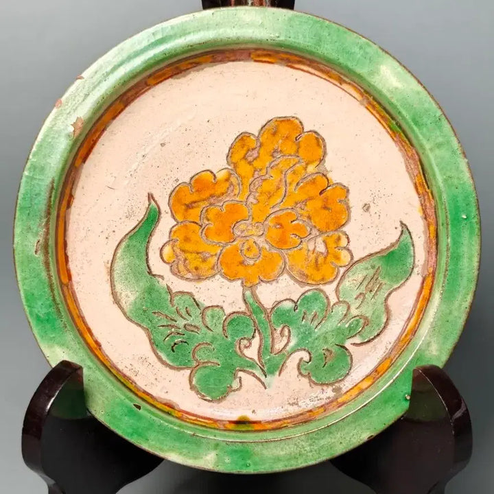 [BUNJANG] Authentic Liao Dynasty Celadon Porcelain Three-Color Floral Motif Large Plate / [진품] 요대 출토품 삼채 화훼문 대반 중국도자기 골동품 고미술품 수집품
