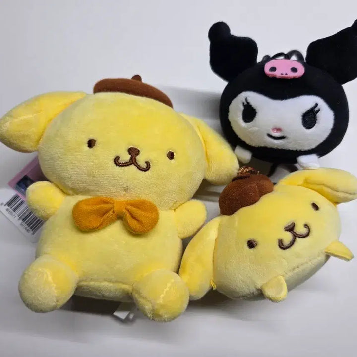 [BUNJANG] Sanrio Pompompurin &amp; Kuromi Plush Keychains Bundle Set / 산리오 폼폼푸린, 쿠로미 인형 키링 판매
