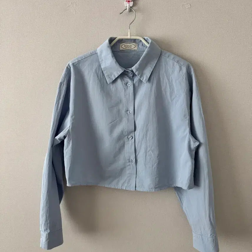 [BUNJANG] Cotton Cropped Shirt - Blue / 코튼 뒤트임 크롭 셔츠 블루
