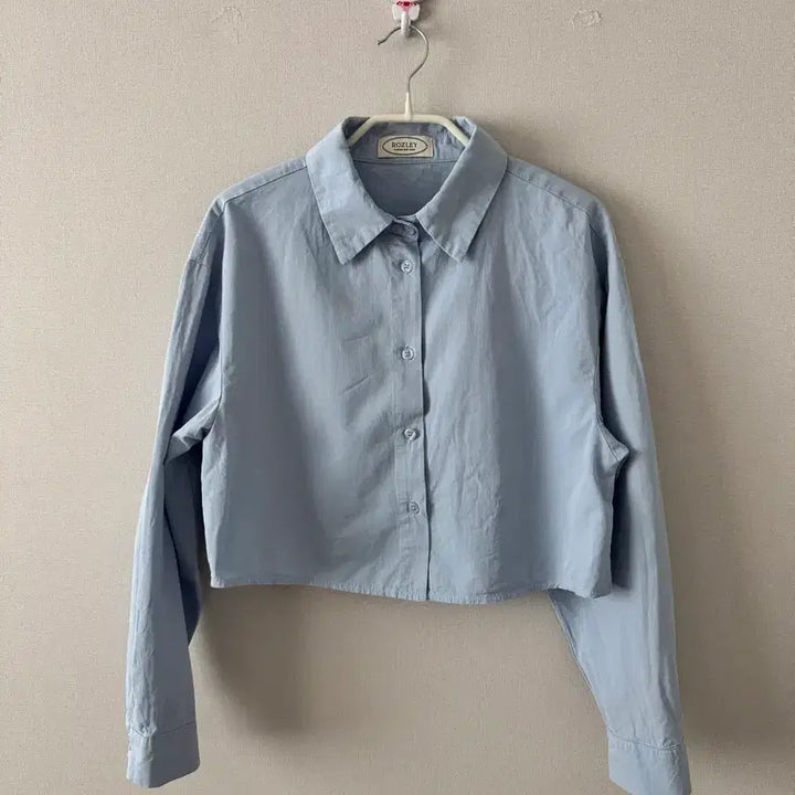 [BUNJANG] Cotton Cropped Shirt - Blue / 코튼 뒤트임 크롭 셔츠 블루