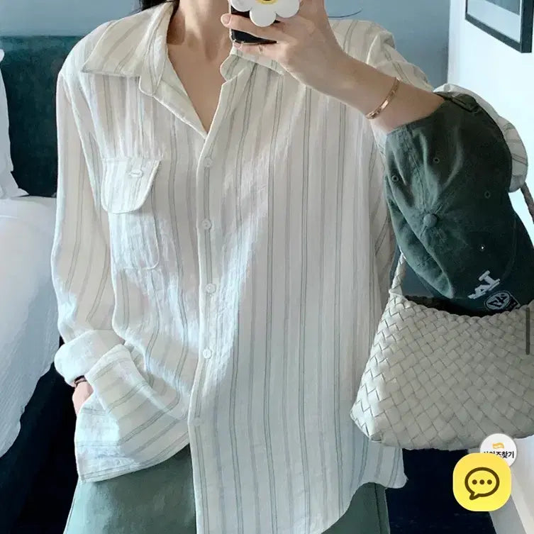 [BUNJANG] Linen Stripe Shirt &amp; Cotton Pants Set / 세트)린넨스트라이프셔츠 코튼팬츠 캠핑 피크닉