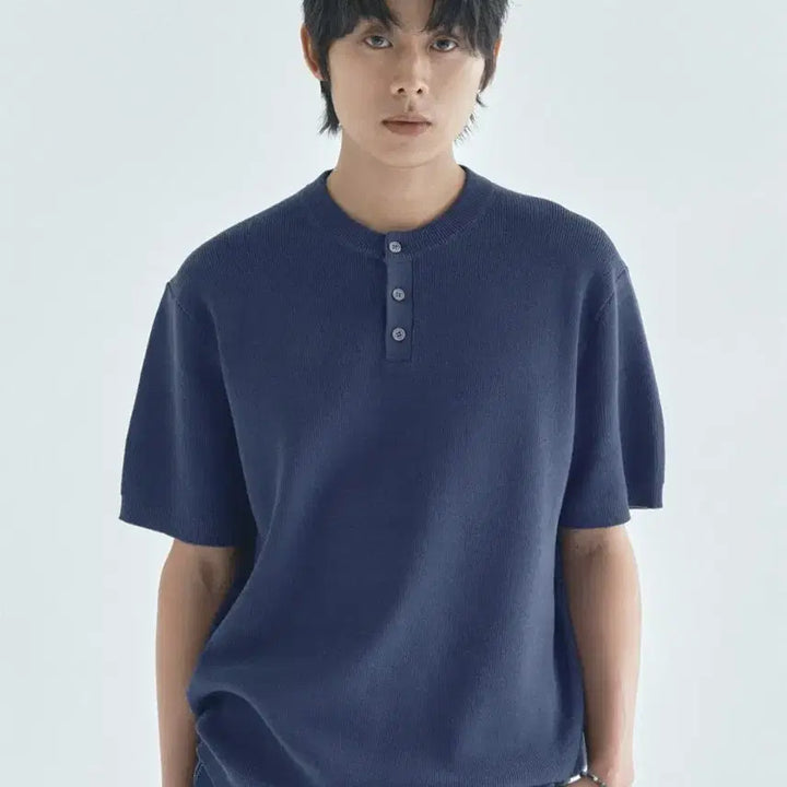 [BUNJANG] ECR Henly Neck Short Sleeve Knit Navy XL / 이꼬르 헨리넥 반팔 니트 네이비 XL