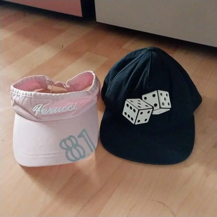 [BUNJANG] Ferucci Sun Cap (Pink) &amp; Dice Ball Cap (Black) Set / 페루치 썬캡 핑크 + 주사위 볼캡 블랙