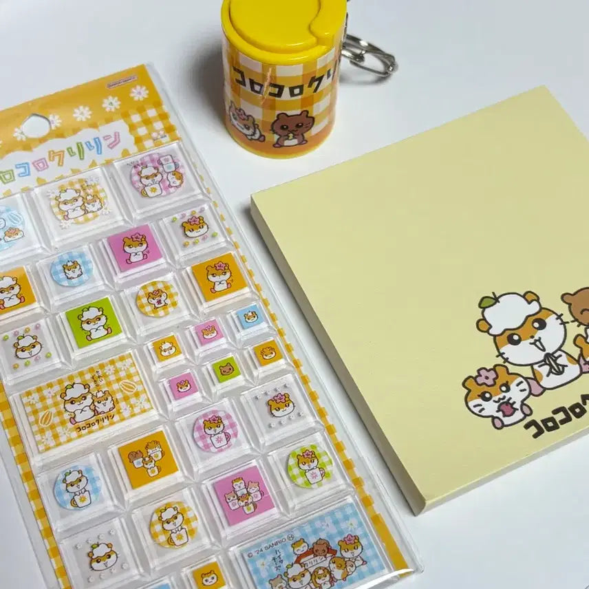 [BUNJANG] Sanrio Kuririn Tile Sticker + Memo Pad + Coin Case Keyring Set / 산리오 쿠리링 타일스티커+떡메모지+동전케이스키링 세트 미사용 새제품