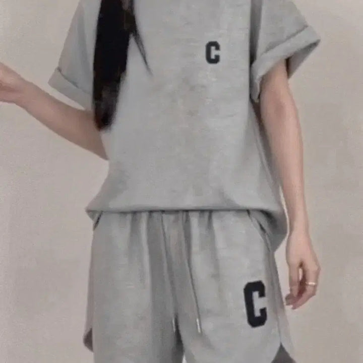 [BUNJANG] Gray C Logo Short Sleeve Set / 새상품 그레이 C 로고 반팔 세트