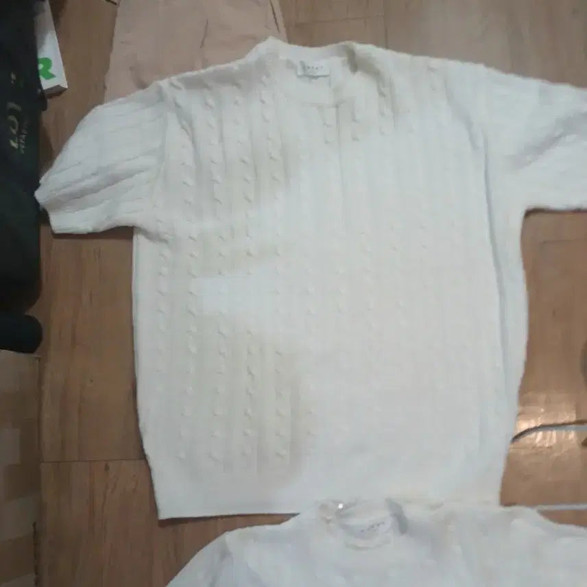 [BUNJANG] Cable Knit Short Sleeve Set (Ivory) / 케이블 니트 반팔 아이보리/ 대 소 세트