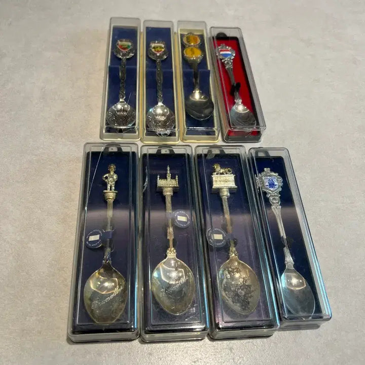 [BUNJANG] European Vintage Souvenir Spoon Set (8 pieces) with Case / 유럽 빈티지 기념 스푼 8점 세트 케이스포함