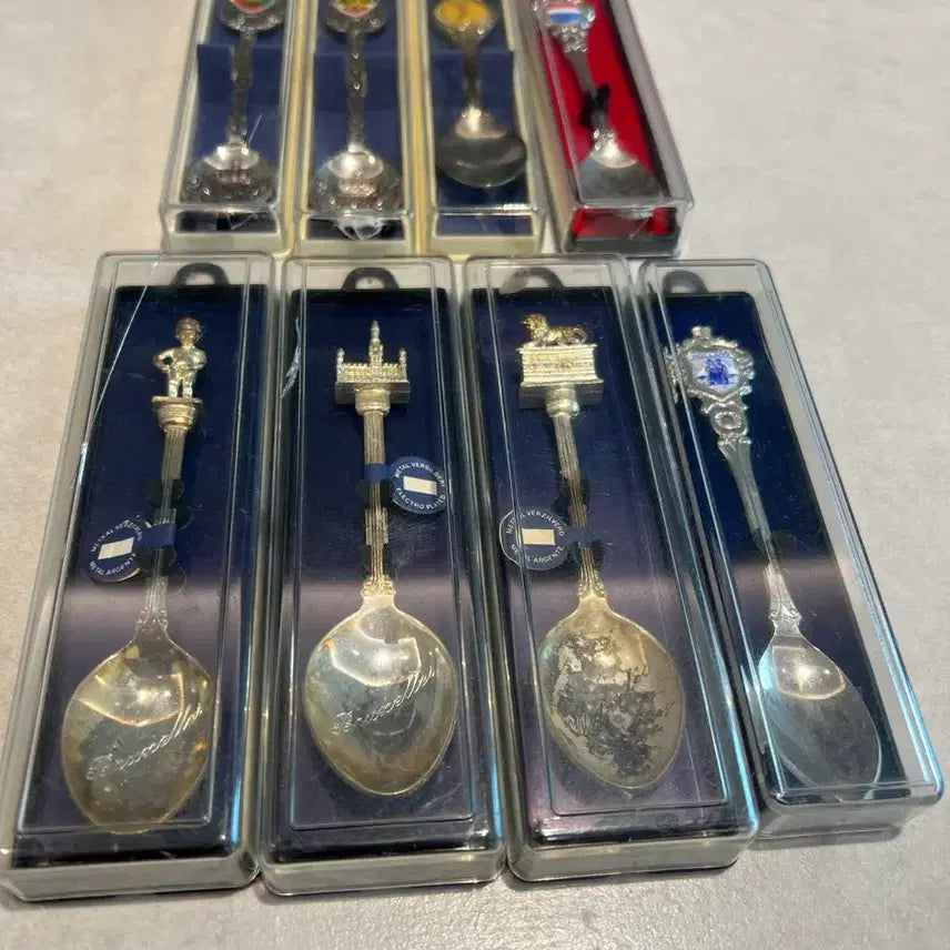 [BUNJANG] European Vintage Souvenir Spoon Set (8 pieces) with Case / 유럽 빈티지 기념 스푼 8점 세트 케이스포함