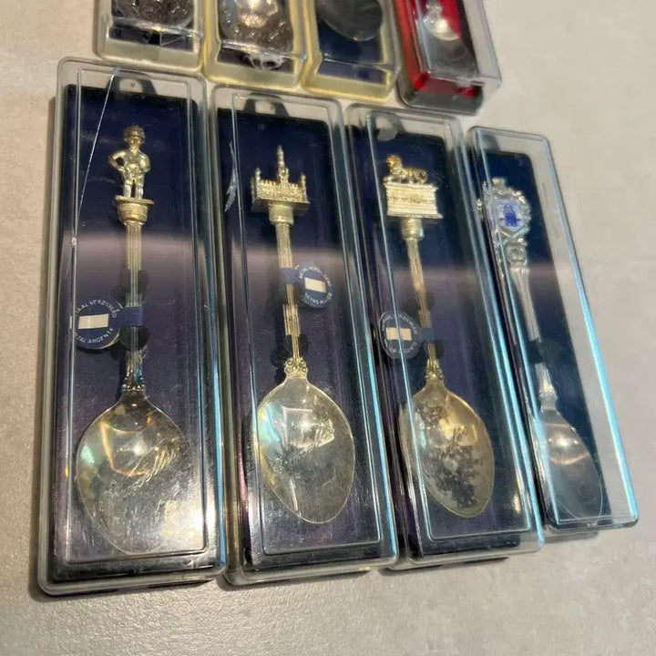 [BUNJANG] European Vintage Souvenir Spoon Set (8 pieces) with Case / 유럽 빈티지 기념 스푼 8점 세트 케이스포함