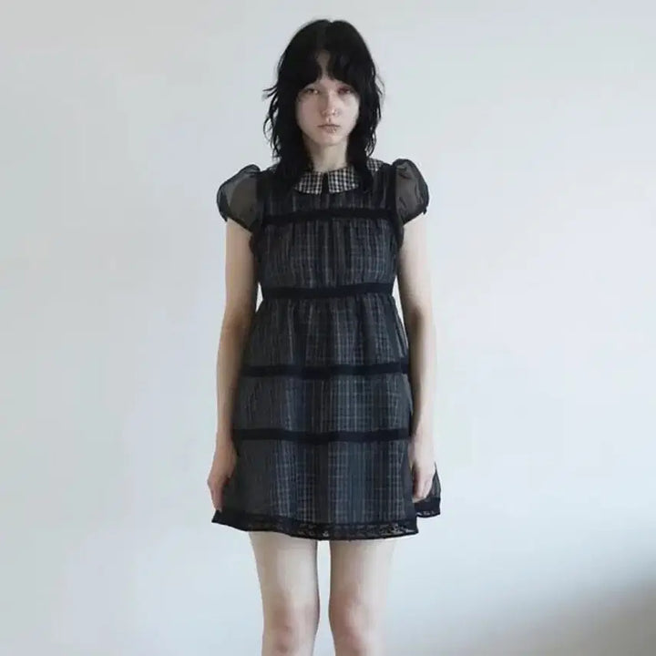 [BUNJANG] Dare Check Puff Mini Dress / 데어드 체크 퍼프 미니 원피스 고스로리 공겜여주 모리걸 갸루