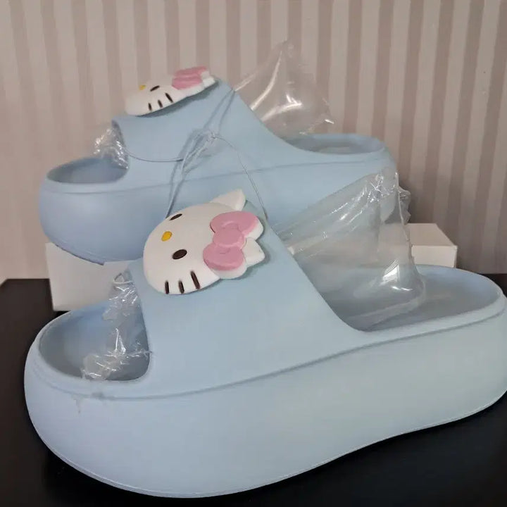 [BUNJANG] Sanrio Hello Kitty Platform Mule Sandals (Blue/Black, Size 250) / 산리오 헬로키티 통굽 뮬 슬리퍼 샌들 블루/블랙 250 새상품